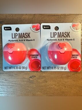 B Pur 2pc Strawberry Scented Lip Mask w/ Built-In Applicator Hyaluronic Acid NEW